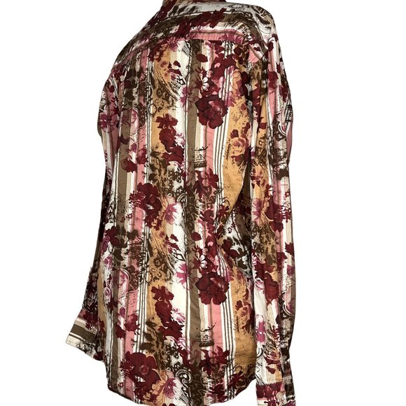 MBX Men's Casual Button Down Shirt Size Large Long Sleeve Collar Maroon Pink Flo - Picture 6 of 16